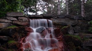 Preview wallpaper waterfall, forest, water, stones, nature, landscape