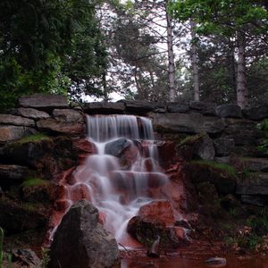 Preview wallpaper waterfall, forest, water, stones, nature, landscape