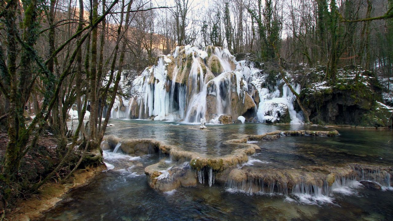 Wallpaper waterfall, france, cascade des truffes les planches, nature