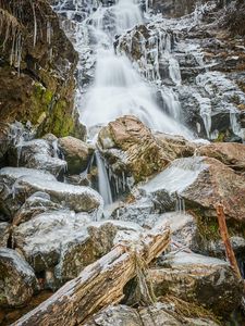 Preview wallpaper waterfall, freezing, ice, icicles, rocks