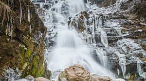 Preview wallpaper waterfall, freezing, ice, icicles, rocks