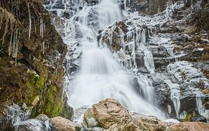 Preview wallpaper waterfall, freezing, ice, icicles, rocks