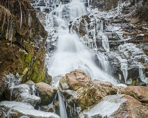 Preview wallpaper waterfall, freezing, ice, icicles, rocks