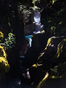 Preview wallpaper waterfall, gorge, rocks, branches, water