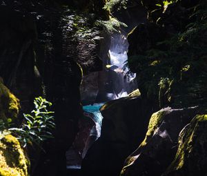 Preview wallpaper waterfall, gorge, rocks, branches, water