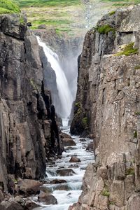 Preview wallpaper waterfall, gorge, stones, spray, slope