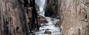 Preview wallpaper waterfall, gorge, stones, spray, slope