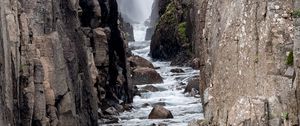Preview wallpaper waterfall, gorge, stones, spray, slope