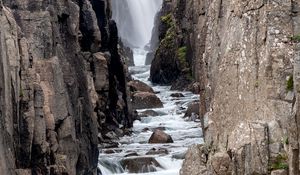 Preview wallpaper waterfall, gorge, stones, spray, slope