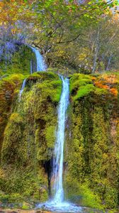 Preview wallpaper waterfall, grass, foam, trees