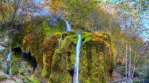 Preview wallpaper waterfall, grass, foam, trees