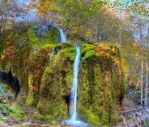 Preview wallpaper waterfall, grass, foam, trees