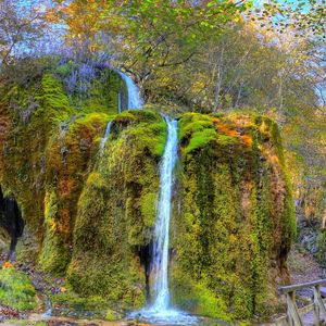 Preview wallpaper waterfall, grass, foam, trees