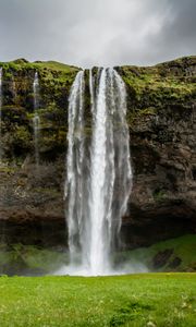 Preview wallpaper waterfall, grass, nature, landscape