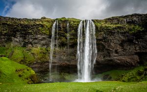 Preview wallpaper waterfall, grass, nature, landscape