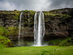 Preview wallpaper waterfall, grass, nature, landscape