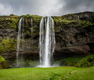 Preview wallpaper waterfall, grass, nature, landscape