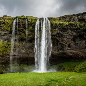 Preview wallpaper waterfall, grass, nature, landscape