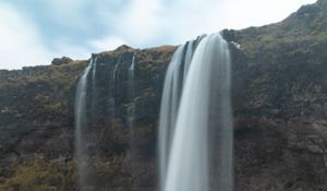 Preview wallpaper waterfall, grass, snow, nature