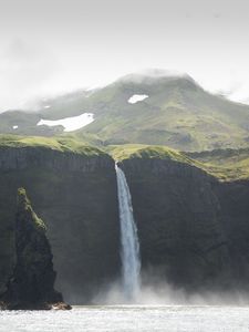 Preview wallpaper waterfall, hill, rocks, water, stream