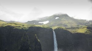 Preview wallpaper waterfall, hill, rocks, water, stream