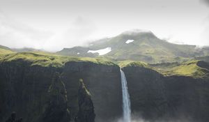 Preview wallpaper waterfall, hill, rocks, water, stream