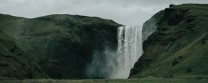 Preview wallpaper waterfall, hills, landscape, grass, greens