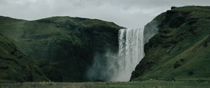 Preview wallpaper waterfall, hills, landscape, grass, greens