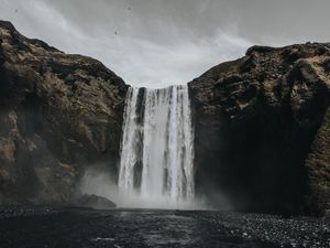 Preview wallpaper waterfall, hills, river