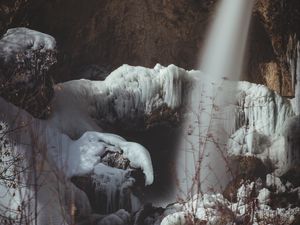 Preview wallpaper waterfall, ice, rocks, frost, winter