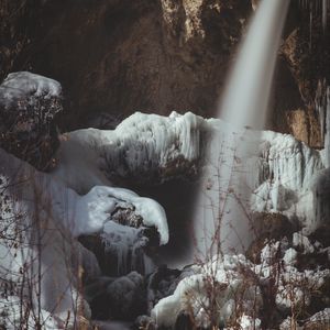 Preview wallpaper waterfall, ice, rocks, frost, winter