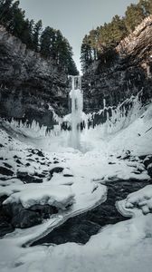 Preview wallpaper waterfall, ice, snow, cliff, trees