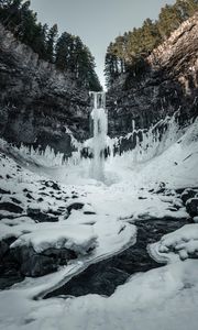 Preview wallpaper waterfall, ice, snow, cliff, trees
