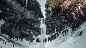 Preview wallpaper waterfall, ice, snow, cliff, trees