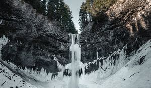 Preview wallpaper waterfall, ice, snow, cliff, trees