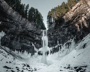 Preview wallpaper waterfall, ice, snow, cliff, trees