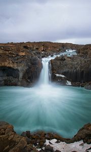 Preview wallpaper waterfall, lake, river, cliff, landscape