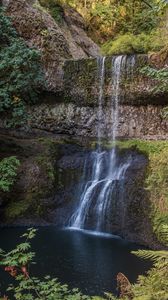 Preview wallpaper waterfall, landscape, cliff, trees