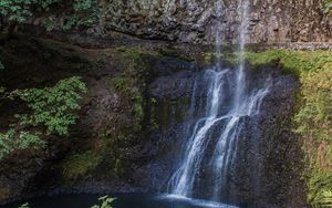 Preview wallpaper waterfall, landscape, cliff, trees