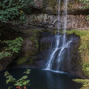 Preview wallpaper waterfall, landscape, cliff, trees