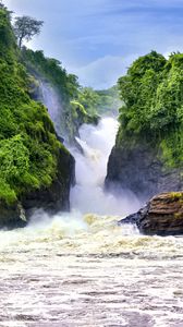 Preview wallpaper waterfall, landscape, nature, trees, rocks