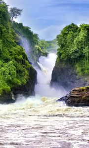 Preview wallpaper waterfall, landscape, nature, trees, rocks