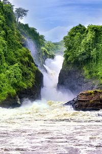 Preview wallpaper waterfall, landscape, nature, trees, rocks