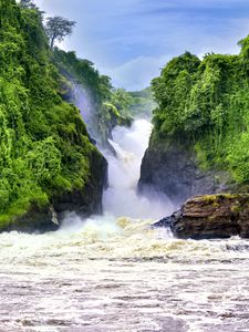 Preview wallpaper waterfall, landscape, nature, trees, rocks