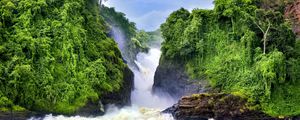 Preview wallpaper waterfall, landscape, nature, trees, rocks