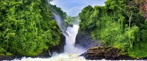 Preview wallpaper waterfall, landscape, nature, trees, rocks