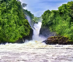 Preview wallpaper waterfall, landscape, nature, trees, rocks