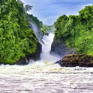 Preview wallpaper waterfall, landscape, nature, trees, rocks