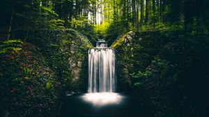 Preview wallpaper waterfall, landscape, plants, trees, bushes