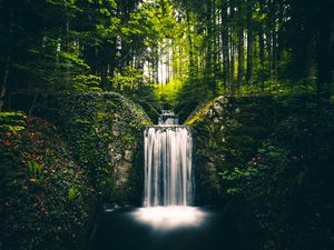 Preview wallpaper waterfall, landscape, plants, trees, bushes